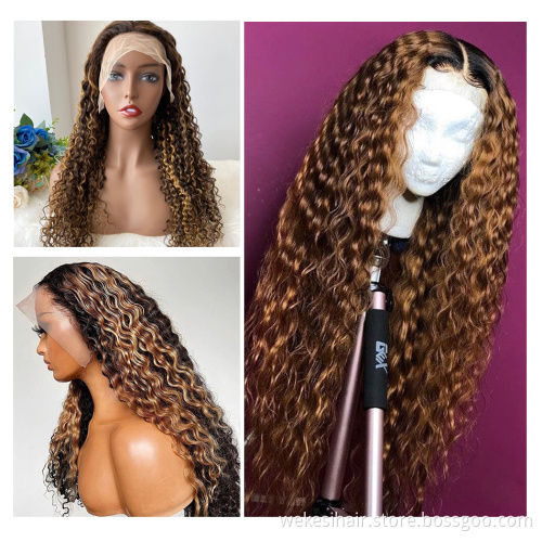 Transparent HD Lace Frontal Wig,613 Blonde Highlight Deep Curly Lace Front Wig,Cuticle Aligned Brazilian Virgin Human Hair Wigs